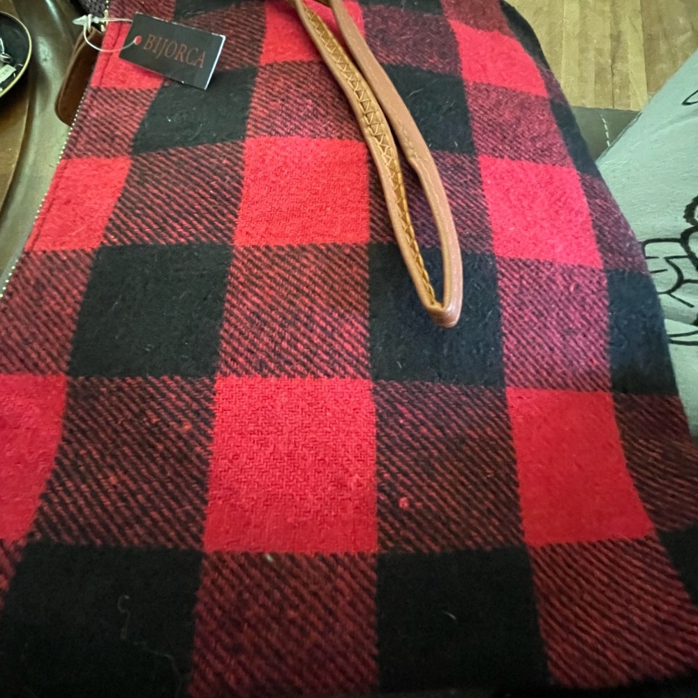 Bijorca Red and Black Plaid Clutch